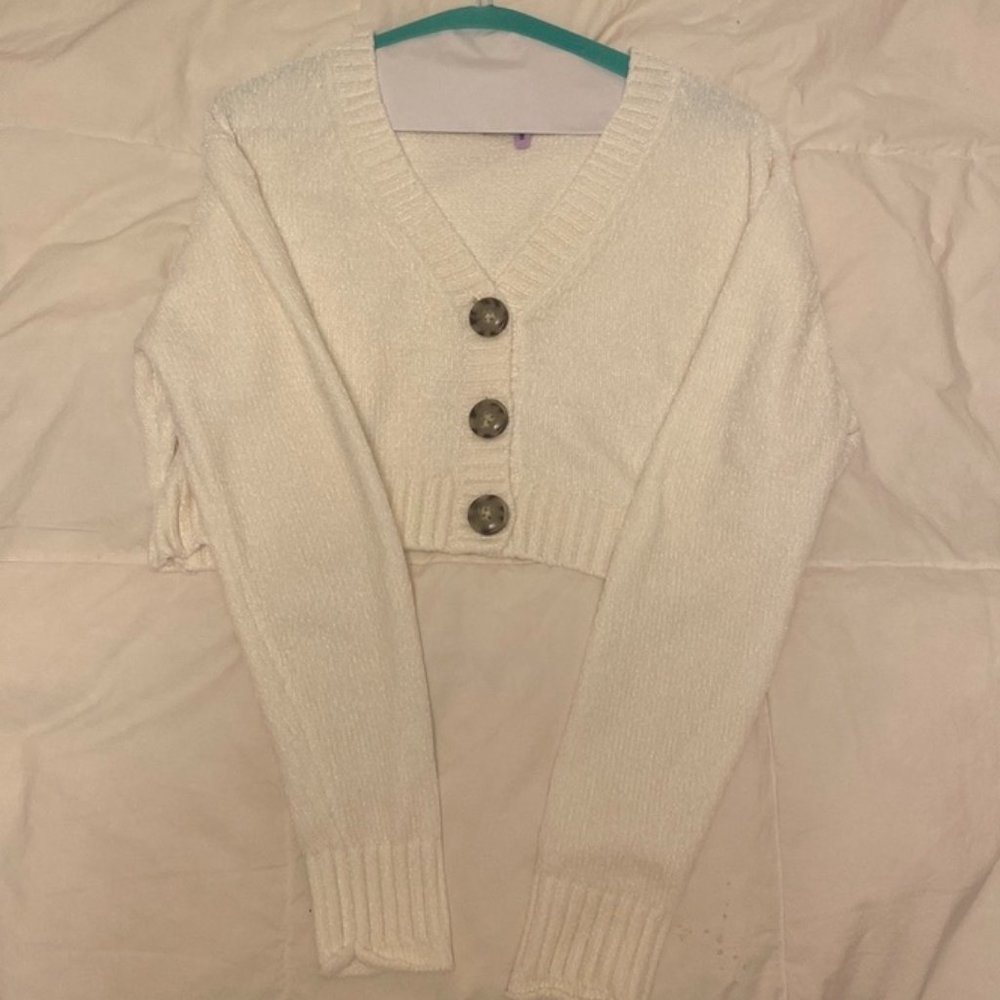 Urban Outfitters white long sleeve button crop top